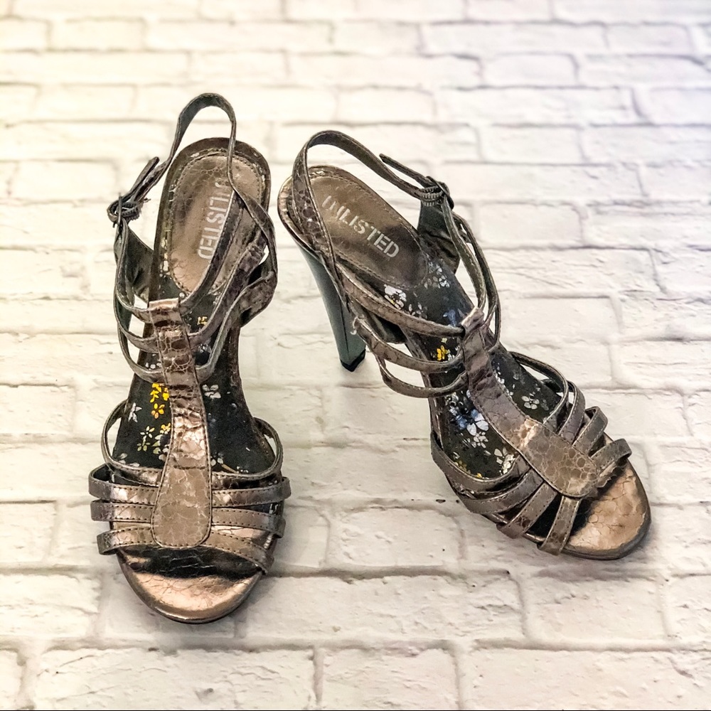 Unlisted Strappy Silver Crackeled Heels
